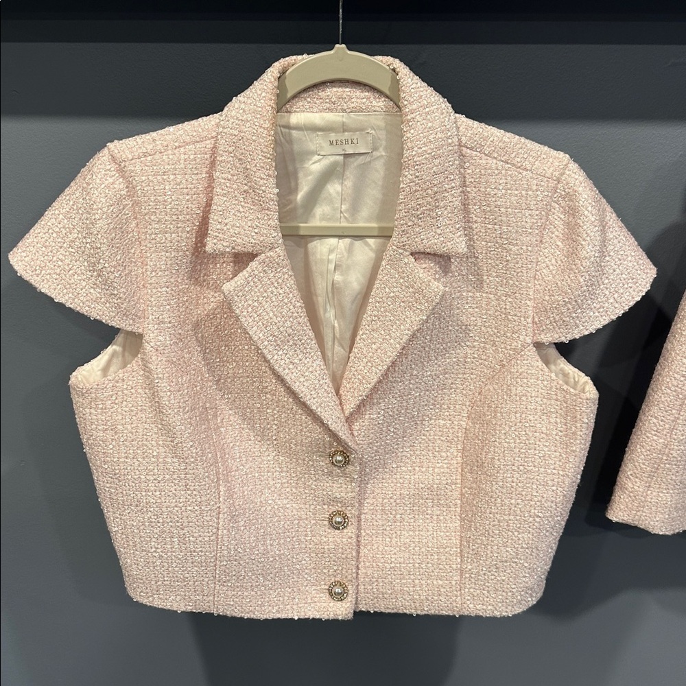 Meshki Mercer Pink Tweed Top and Skirt Set in Fairy Floss Size XL - Picture 8 of 12